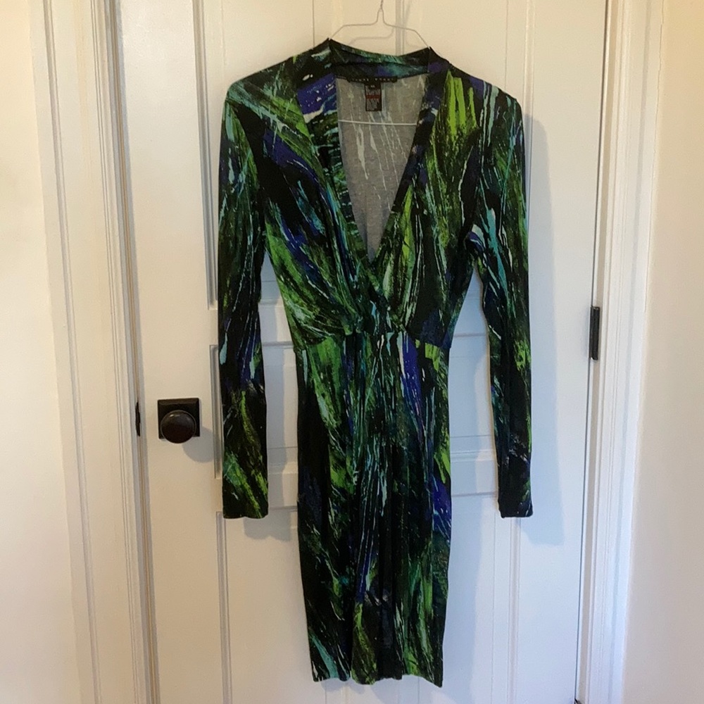 Long sleeve green and blue dress